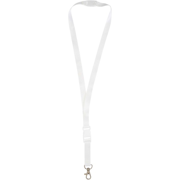 Balta recycled PET lanyard with safety breakaway and buckle - White / White / 15mm