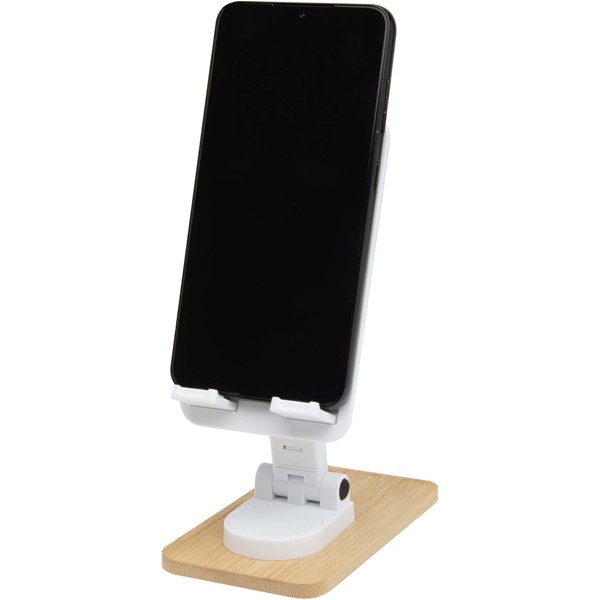 Alfirk recycled plastic foldeable desk phone stand with bamboo details - White
