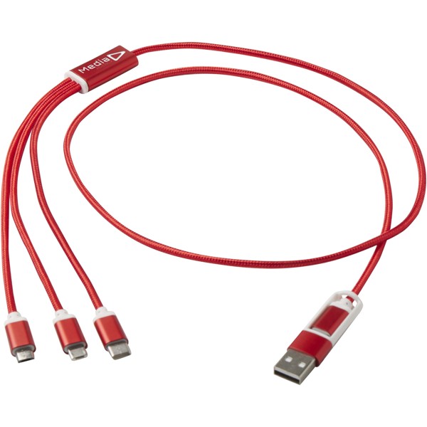 Versatile 5-1 recycled aluminium charging cable - Red