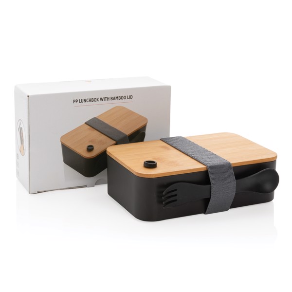PP lunchbox with bamboo lid & spork