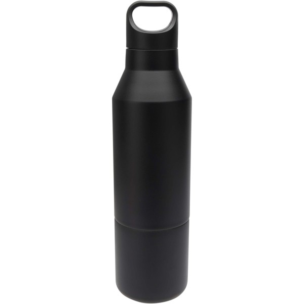 Odessy 600 ml RCS certified recycled stainless steel insulated bottle with 300 ml cup - Black