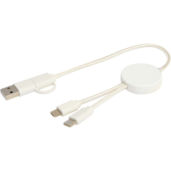 Citala 5-in-1 recycled plastic 30 cm data sync and 27W fast charge cable - White