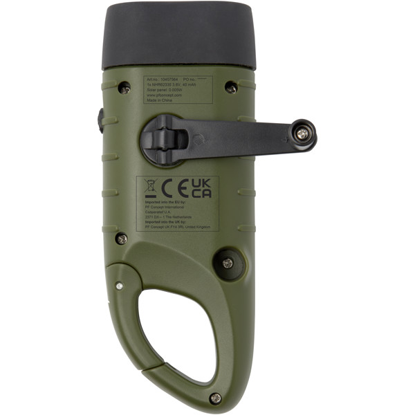 Helios recycled plastic solar dynamo flashlight with carabiner