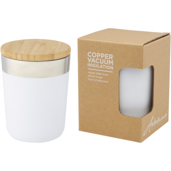 Vaso de 300 ml de acero inoxidable con aislamiento al vacío de cobre y tapa de bambú "Lagan" - Blanco