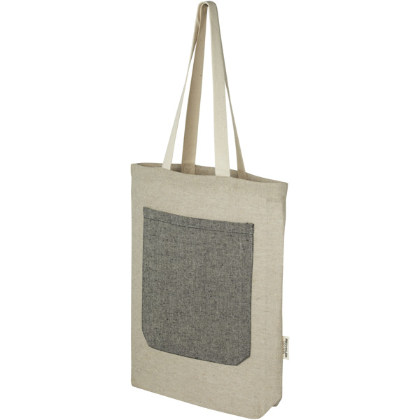 Pheebs 150 g/m² recycled cotton tote bag with front pocket 9L - Natural / Heather Black
