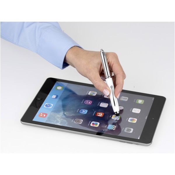 Xenon stylus ballpoint pen with LED light - White / Silver