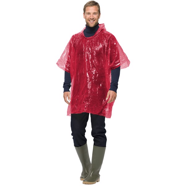 Poncho impermeable plegable en una bola-llavero "Xina" - Rojo