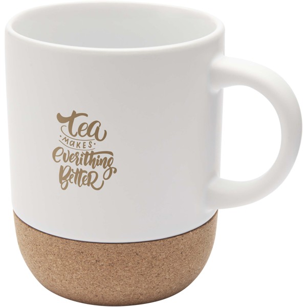 Billie 300 ml ceramic mug with cork details and matt finish - White