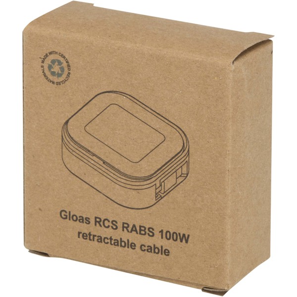 Gloas 5-in-1 recycled retractable data sync and 100W fast charge cable with smartphone tool kit - White