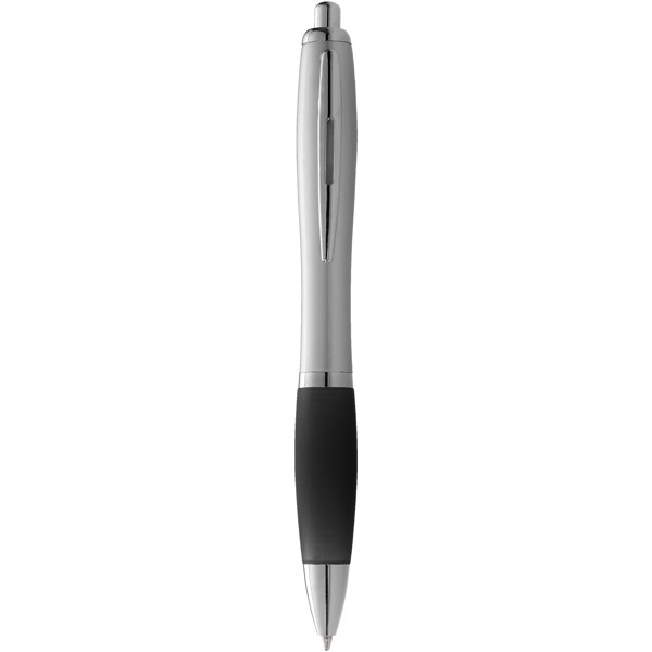 Bolígrafo plateado con empuñadura de color "Nash" - Plateado / Negro intenso