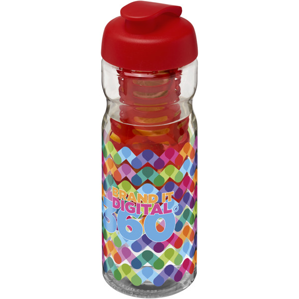 Sportovní láhev s infuzérema vyklápěcím víčkem H2O Base® 650 ml - Průhledná / Červená s efektem námrazy
