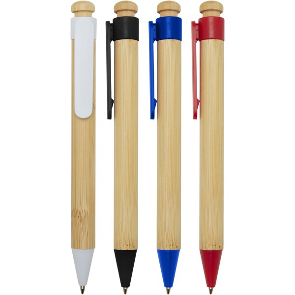 Rattan bamboo and recycled plastic ballpoint pen (black ink) - Red