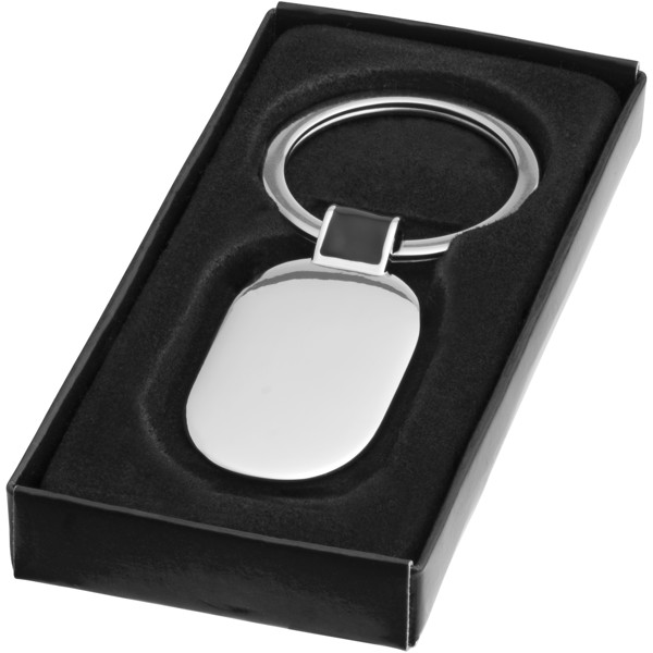 Barto oval keychain - Solid black / Silver