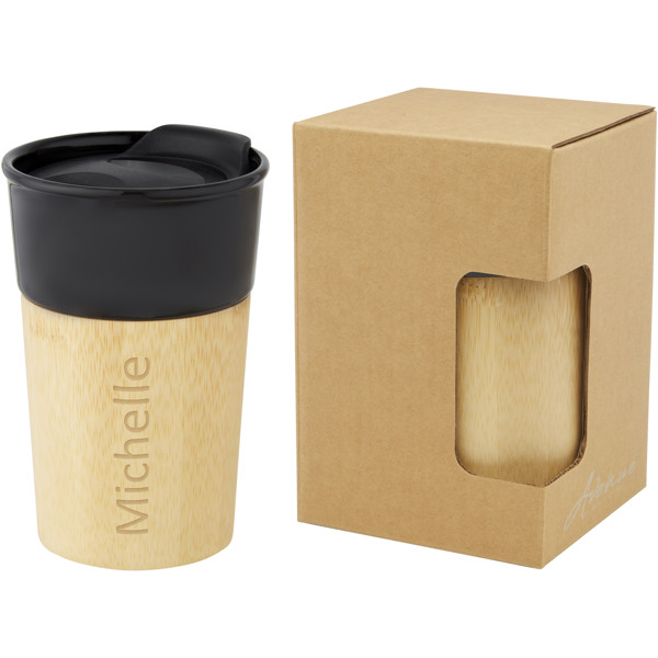 Pereira 320 ml porcelain mug with bamboo outer wall - Shiny Black