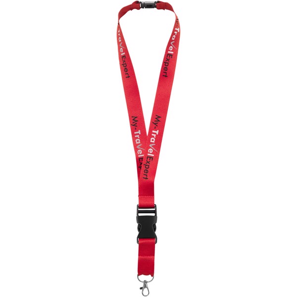 Lanyard Yogi s odepínací přezkou a rozepínací pojistkou - Červená s efektem námrazy