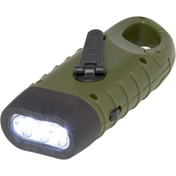 Helios recycled plastic solar dynamo flashlight with carabiner