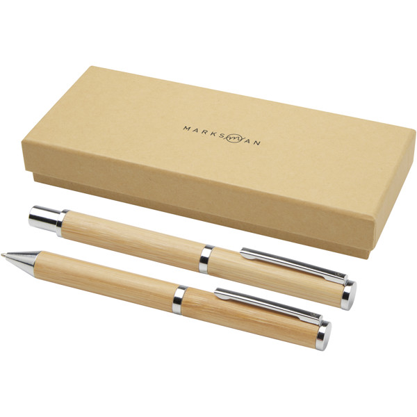 Apolys bamboo ballpoint and rollerball pen gift set  (black ink)