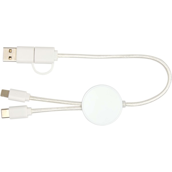 Citala 5-in-1 recycled plastic 30 cm data sync and 27W fast charge cable - White