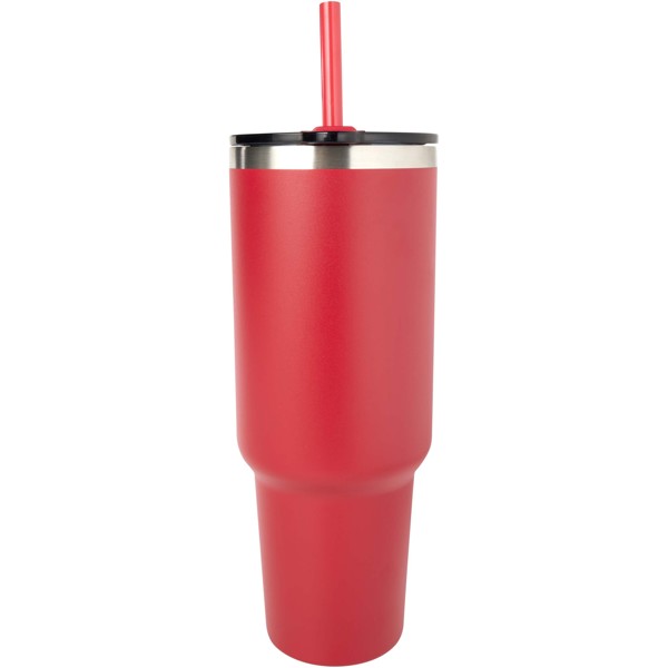 Sydney 1200 ml double wall RCS certified copper vacuum insulated tumbler with straw - Red