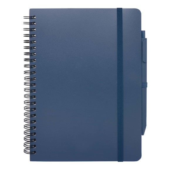 Thalaasa A5 ocean-bound hard cover notebook with ballpoint pen (black ink) - Ocean Blue