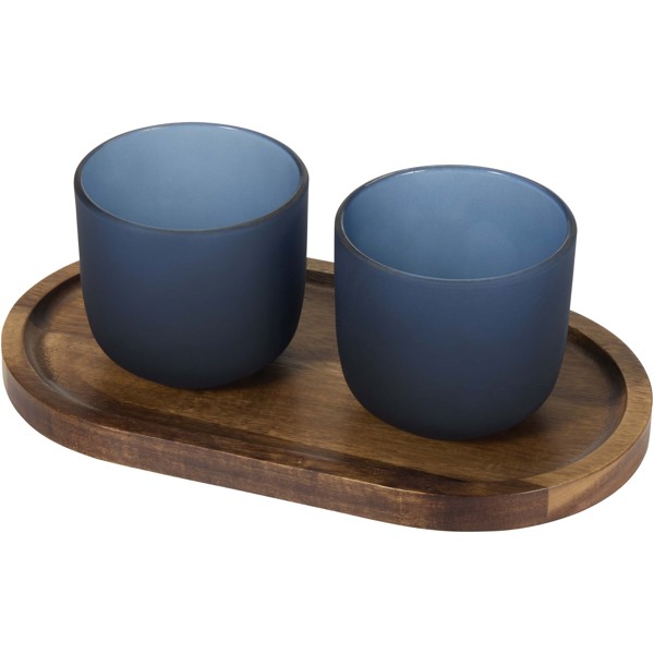 Male wooden serving tray and glass cups with matt finish set - Hale Blue